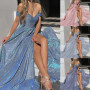 2026 Party Dresses for Women Slash Neck Backless Dress Floor Length Pink Sequins Sleeveless Maxi Evening Dress Formal Vestidos