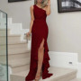 Ladies Sexy Slash Neck Ruched Evening Dresses Women Irregular Ruffles Formal Dress Slim Bodycon Solid Prom Dresses Evening Party