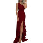 Ladies Sexy Slash Neck Ruched Evening Dresses Women Irregular Ruffles Formal Dress Slim Bodycon Solid Prom Dresses Evening Party