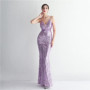 HBLL Women Strap Party Maxi Dress Sexy V Neck Evening Dress Celebrity Purple Sequin Dress Long Prom Formal Occasion Dress