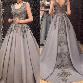 Customized Evening Dresses 2026 Women Formal Party A-Line Robe De Soiree Appliques Simple Satin Sleeveless Elegant Prom Dress