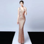 DEERVEADO Elegant V Neck Sequin Evening Dress Long 2025 New Women Mermaid Formal Dress Party Gown Bodycon Maxi Prom Dress