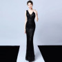 DEERVEADO Elegant V Neck Sequin Evening Dress Long 2025 New Women Mermaid Formal Dress Party Gown Bodycon Maxi Prom Dress