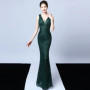 DEERVEADO Elegant V Neck Sequin Evening Dress Long 2025 New Women Mermaid Formal Dress Party Gown Bodycon Maxi Prom Dress