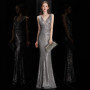 DEERVEADO Elegant V Neck Sequin Evening Dress Long 2025 New Women Mermaid Formal Dress Party Gown Bodycon Maxi Prom Dress