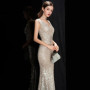 DEERVEADO Elegant V Neck Sequin Evening Dress Long 2025 New Women Mermaid Formal Dress Party Gown Bodycon Maxi Prom Dress