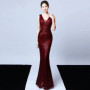 DEERVEADO Elegant V Neck Sequin Evening Dress Long 2025 New Women Mermaid Formal Dress Party Gown Bodycon Maxi Prom Dress