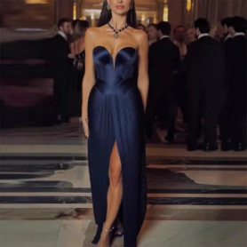 Elegant Sleeveless Corset Evening Dress Folds Pleated Maxi Dress Glamorous Formal Occasion Cocktail Party Wedding Gown for Women