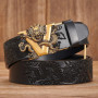 Male Chinese Dragon Belt Cowskin Genuine Leather Belt for Men Carving Dragon Pattern Automatic Buckle Belt Strap