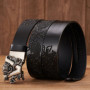 Male Chinese Dragon Belt Cowskin Genuine Leather Belt for Men Carving Dragon Pattern Automatic Buckle Belt Strap