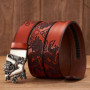 Male Chinese Dragon Belt Cowskin Genuine Leather Belt for Men Carving Dragon Pattern Automatic Buckle Belt Strap