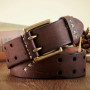 3.8CM Real Genuine Leather Belt Luxury Designer Brass Double Pin Buckle Belts Pure Cowskin Vintage Strap Male Jeans Belt for Men