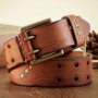 3.8CM Real Genuine Leather Belt Luxury Designer Brass Double Pin Buckle Belts Pure Cowskin Vintage Strap Male Jeans Belt for Men