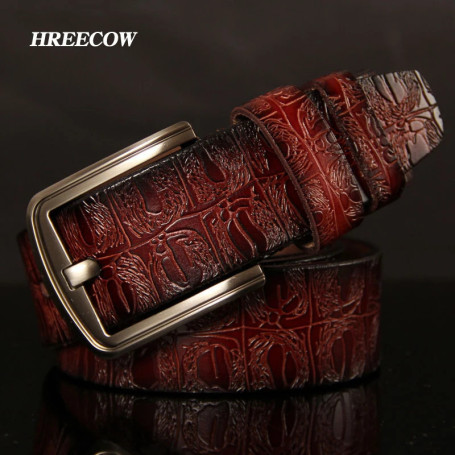 HREECOW Designer Belts Men High Quality Male Belt Split Leather Strap Luxury Famous Brand Crocodile Pin Buckle Ceinture Homme