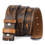 Genuine Leather Vintage Belt No Buckle Embossed Cowhide Without Buckle Men Strap Male Western Cowboy Belts