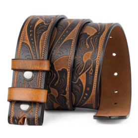 Genuine Leather Vintage Belt No Buckle Embossed Cowhide Without Buckle Men Strap Male Western Cowboy Belts