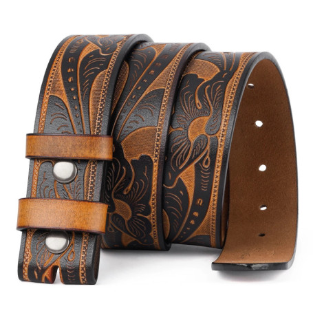 Genuine Leather Vintage Belt No Buckle Embossed Cowhide Without Buckle Men Strap Male Western Cowboy Belts