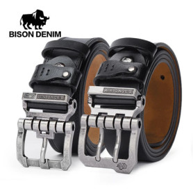 BISONDENIM Luxury Designer Belts for Men Vintage Cow Spilt Genuine Leather Pin Buckle Waist Strap Belt for Jeans High Quality