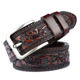 Men's carve pattern Genuine Leather Belt pin buckle waistband Pure Cowhide Jeans Vintage Punk Luxury Fashion High-grade belt