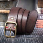 Vintage Genuine Leather Men's Belt With Solid Brass Buckle, Handmade Casual Pin Buckle Thickened Italian Cowhide With Gift Box