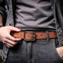 Vintage Genuine Leather Men's Belt With Solid Brass Buckle, Handmade Casual Pin Buckle Thickened Italian Cowhide With Gift Box