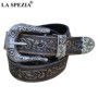 LA SPEZIA Real Leather Belt Men High Quality Camel Pin Belt Male Retro Designer Brand Cowhide Genuine Leather Carving Belt 130cm
