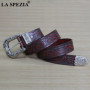 LA SPEZIA Real Leather Belt Men High Quality Camel Pin Belt Male Retro Designer Brand Cowhide Genuine Leather Carving Belt 130cm