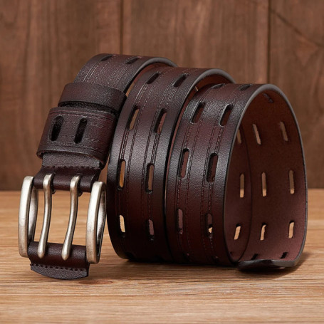 High Quality Genuine Leather Belts for Men Brand Strap Male Double Pin Buckle Fancy Vintage Jeans Belt Cowboy Cintos