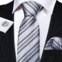 Designer Ties for Men Gray Black Silver White Solid Striped Paisley Plaid Floral Neck Tie Pocket Square Cufflinks Set Barry·Wang