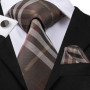 SN-3189 Hi-Tie Men Tie Necktie Brown Ties for Men High Quality Men's Wedding Party Business Classic Hanky Cufflinks Set