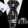 Black Geometric Tie Tie For Men Wedding Tie Party Necktie Handkerchief Cravat Barry.Wang Fashion Designer Tie Set LS-5225