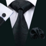 Black Geometric Tie Tie For Men Wedding Tie Party Necktie Handkerchief Cravat Barry.Wang Fashion Designer Tie Set LS-5225