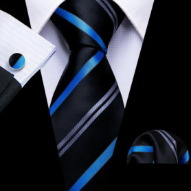 Black Geometric Tie Tie For Men Wedding Tie Party Necktie Handkerchief Cravat Barry.Wang Fashion Designer Tie Set LS-5225