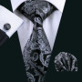 Black Geometric Tie Tie For Men Wedding Tie Party Necktie Handkerchief Cravat Barry.Wang Fashion Designer Tie Set LS-5225