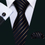 Black Geometric Tie Tie For Men Wedding Tie Party Necktie Handkerchief Cravat Barry.Wang Fashion Designer Tie Set LS-5225