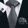 Black Geometric Tie Tie For Men Wedding Tie Party Necktie Handkerchief Cravat Barry.Wang Fashion Designer Tie Set LS-5225