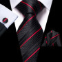 Black Red Striped Wedding Tie For Men Handky Cufflink Gift Men Necktie Fashion Business Party Dropshiping Hi-Tie Designer