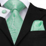Hi-Tie Men Tie Grass Green Ties Floral Necktie Boutonniere Handkerchief Cufflinks Set Wedding Cravat for Groom 8.5 cm