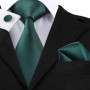 Hi-Tie Men Tie Grass Green Ties Floral Necktie Boutonniere Handkerchief Cufflinks Set Wedding Cravat for Groom 8.5 cm