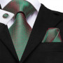 Hi-Tie Men Tie Grass Green Ties Floral Necktie Boutonniere Handkerchief Cufflinks Set Wedding Cravat for Groom 8.5 cm