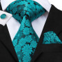 Hi-Tie Men Tie Grass Green Ties Floral Necktie Boutonniere Handkerchief Cufflinks Set Wedding Cravat for Groom 8.5 cm