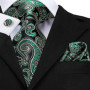Hi-Tie Men Tie Grass Green Ties Floral Necktie Boutonniere Handkerchief Cufflinks Set Wedding Cravat for Groom 8.5 cm