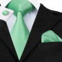 Hi-Tie Men Tie Grass Green Ties Floral Necktie Boutonniere Handkerchief Cufflinks Set Wedding Cravat for Groom 8.5 cm