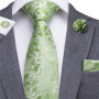 Hi-Tie Men Tie Grass Green Ties Floral Necktie Boutonniere Handkerchief Cufflinks Set Wedding Cravat for Groom 8.5 cm