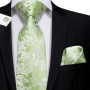 Hi-Tie Men Tie Grass Green Ties Floral Necktie Boutonniere Handkerchief Cufflinks Set Wedding Cravat for Groom 8.5 cm