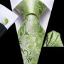 Hi-Tie Men Tie Grass Green Ties Floral Necktie Boutonniere Handkerchief Cufflinks Set Wedding Cravat for Groom 8.5 cm