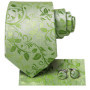 Hi-Tie Men Tie Grass Green Ties Floral Necktie Boutonniere Handkerchief Cufflinks Set Wedding Cravat for Groom 8.5 cm