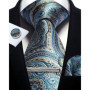 Mens Tie Set Silk Silver Paisley Floral Necktie and Pocket Square Cufflinks Tie Clip Classic Formal Ties for Men Wedding Party
