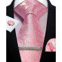 Mens Tie Set Silk Silver Paisley Floral Necktie and Pocket Square Cufflinks Tie Clip Classic Formal Ties for Men Wedding Party
