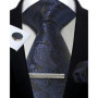 Mens Tie Set Silk Silver Paisley Floral Necktie and Pocket Square Cufflinks Tie Clip Classic Formal Ties for Men Wedding Party